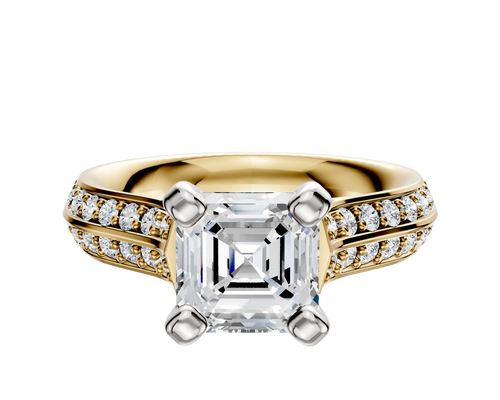 14K Two Tone 4 Prong Cathedral Knife Edge 1-Row-Pave 2.5mm Engagement Ring