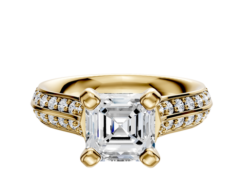 18K Yellow Gold 4 Prong Cathedral Knife Edge 1-Row-Pave 2.5mm Engagement Ring