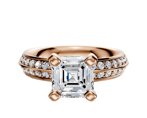 18K Rose Gold 4 Prong Classic Knife Edge 1-Row-Pave 2.5mm Engagement Ring