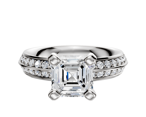 18K White Gold 4 Prong Classic Knife Edge 1-Row-Pave 2.5mm Engagement Ring