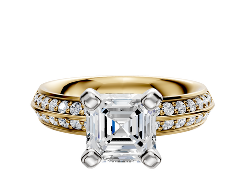 14K Two Tone 4 Prong Classic Knife Edge 1-Row-Pave 2.5mm Engagement Ring