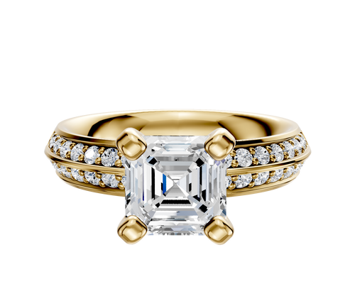 18K Yellow Gold 4 Prong Classic Knife Edge 1-Row-Pave 2.5mm Engagement Ring