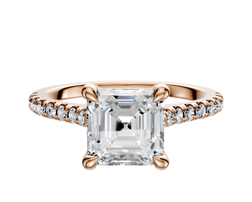 18K Rose Gold 4 Prong Basket Cathedral Dome 1-Row-Pave 2.5mm Engagement Ring