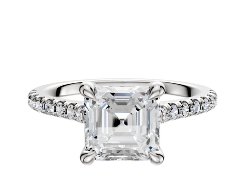 14K White Gold 4 Prong Basket Cathedral Dome 1-Row-Pave 2.5mm Engagement Ring