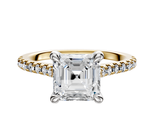 14K Two Tone 4 Prong Basket Cathedral Dome 1-Row-Pave 2.5mm Engagement Ring