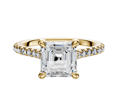 14K Yellow Gold 4 Prong Basket Cathedral Dome 1-Row-Pave 2.5mm Engagement Ring