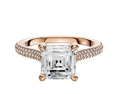 14K Rose Gold 4 Prong Basket Cathedral Dome 3-Row-Pave 2.0mm Engagement Ring
