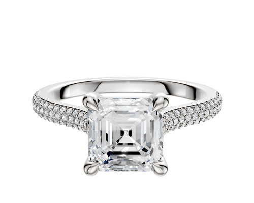 14K White Gold 4 Prong Basket Cathedral Dome 3-Row-Pave 2.0mm Engagement Ring