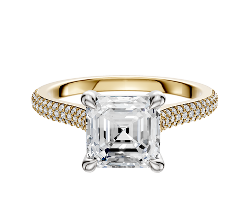 14K Two Tone 4 Prong Basket Cathedral Dome 3-Row-Pave 2.0mm Engagement Ring