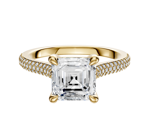 14K Yellow Gold 4 Prong Basket Cathedral Dome 3-Row-Pave 2.0mm Engagement Ring
