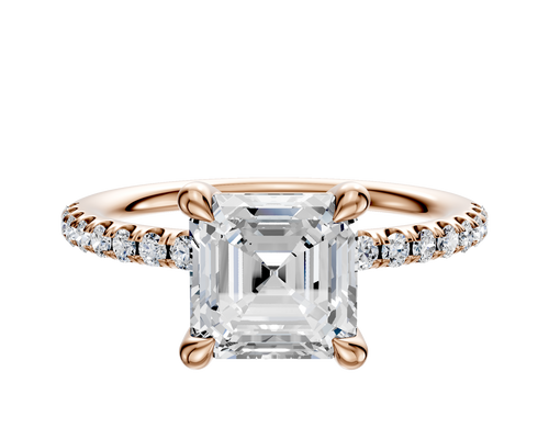 18K Rose Gold 4 Prong Basket Classic Dome 1-Row-Pave 2.5mm Engagement Ring