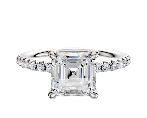 Platinum 4 Prong Basket Classic Dome 1-Row-Pave 2.5mm Engagement Ring