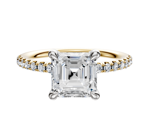 14K Two Tone 4 Prong Basket Classic Dome 1-Row-Pave 2.5mm Engagement Ring