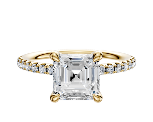 18K Yellow Gold 4 Prong Basket Classic Dome 1-Row-Pave 2.5mm Engagement Ring