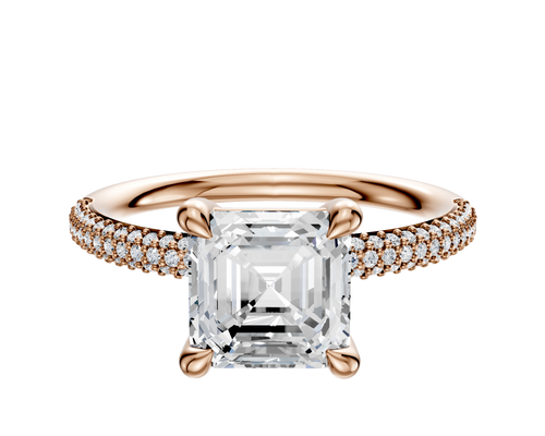 18K Rose Gold 4 Prong Basket Classic Dome 3-Row-Pave 2.0mm Engagement Ring