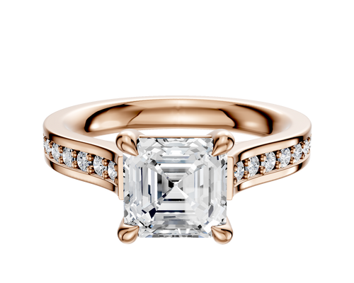 14K Rose Gold 4 Prong Basket Cathedral Flat 1-Row-Pave 2.5mm Engagement Ring
