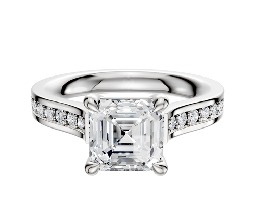 Platinum 4 Prong Basket Cathedral Flat 1-Row-Pave 2.5mm Engagement Ring