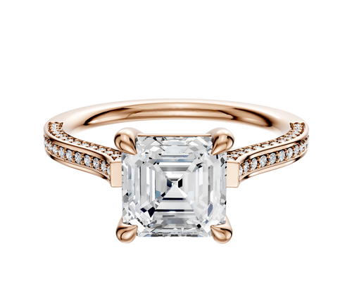 14K Rose Gold 4 Prong Basket Cathedral Flat 3-Row-Pave 2.0mm Engagement Ring