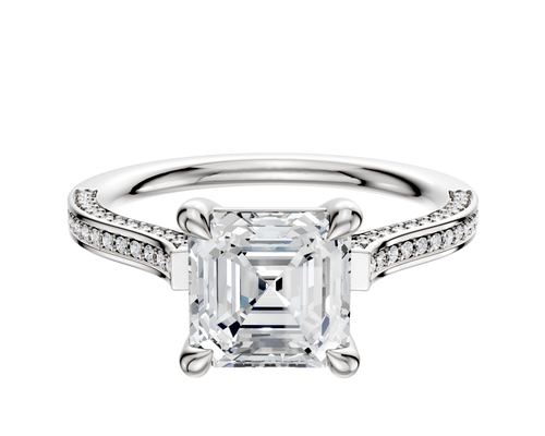 14K White Gold 4 Prong Basket Cathedral Flat 3-Row-Pave 2.0mm Engagement Ring