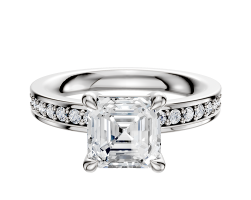 18K White Gold 4 Prong Basket Classic Flat 1-Row-Pave 2.5mm Engagement Ring