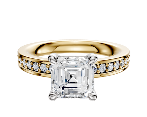 18K Two Tone 4 Prong Basket Classic Flat 1-Row-Pave 2.5mm Engagement Ring
