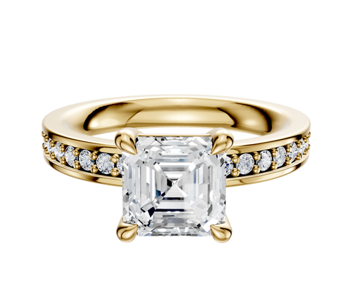 14K Yellow Gold 4 Prong Basket Classic Flat 1-Row-Pave 2.5mm Engagement Ring