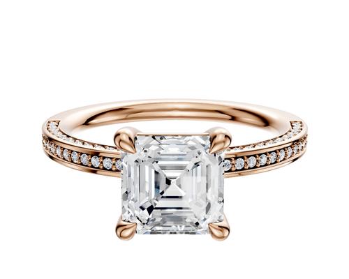18K Rose Gold 4 Prong Basket Classic Flat 3-Row-Pave 2.0mm Engagement Ring