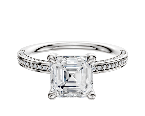 Platinum 4 Prong Basket Classic Flat 3-Row-Pave 2.0mm Engagement Ring