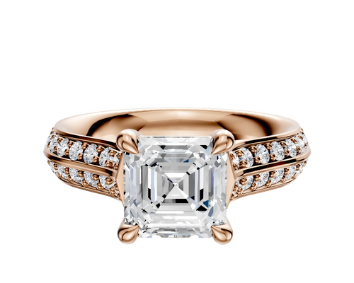14K Rose Gold 4 Prong Basket Cathedral Knife Edge 1-Row-Pave 2.5mm Engagement Ring
