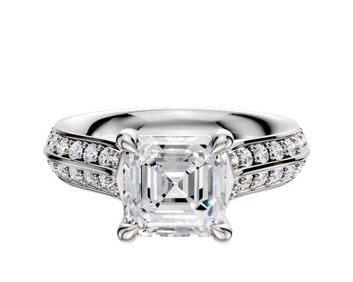 Platinum 4 Prong Basket Cathedral Knife Edge 1-Row-Pave 2.5mm Engagement Ring