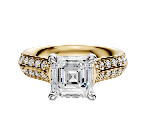 18K Two Tone 4 Prong Basket Cathedral Knife Edge 1-Row-Pave 2.5mm Engagement Ring