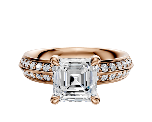 18K Rose Gold 4 Prong Basket Classic Knife Edge 1-Row-Pave 2.5mm Engagement Ring