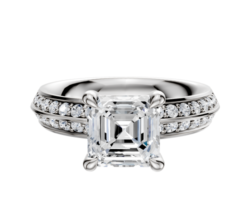 14K White Gold 4 Prong Basket Classic Knife Edge 1-Row-Pave 2.5mm Engagement Ring