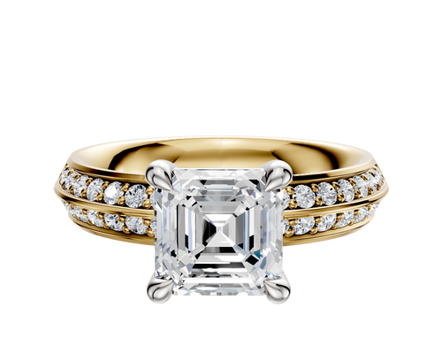 18K Two Tone 4 Prong Basket Classic Knife Edge 1-Row-Pave 2.5mm Engagement Ring