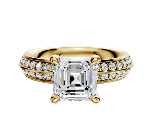 14K Yellow Gold 4 Prong Basket Classic Knife Edge 1-Row-Pave 2.5mm Engagement Ring