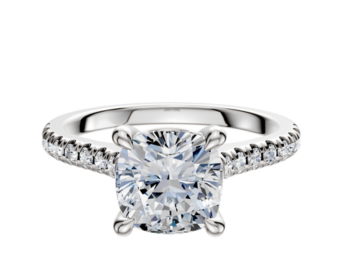 14K White Gold 4 Prong Basket Cathedral Dome 1-Row-Pave 2.5mm Engagement Ring