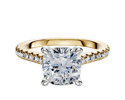 18K Two Tone 4 Prong Basket Cathedral Dome 1-Row-Pave 2.5mm Engagement Ring