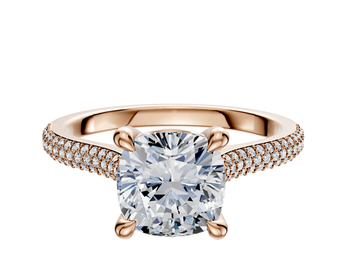 18K Rose Gold 4 Prong Basket Cathedral Dome 3-Row-Pave 2.0mm Engagement Ring