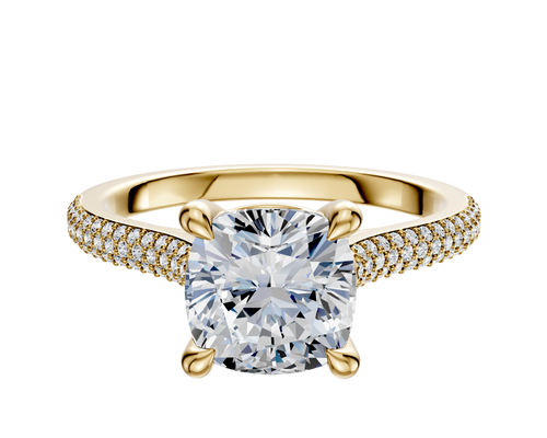 18K Yellow Gold 4 Prong Basket Cathedral Dome 3-Row-Pave 2.0mm Engagement Ring