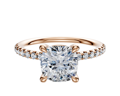 18K Rose Gold 4 Prong Basket Classic Dome 1-Row-Pave 2.5mm Engagement Ring
