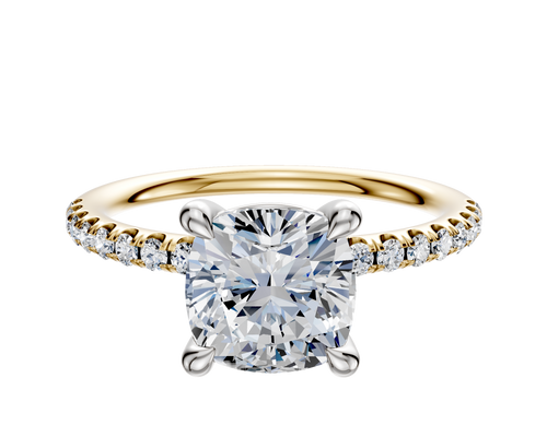 14K Two Tone 4 Prong Basket Classic Dome 1-Row-Pave 2.5mm Engagement Ring