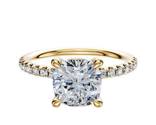 18K Yellow Gold 4 Prong Basket Classic Dome 1-Row-Pave 2.5mm Engagement Ring