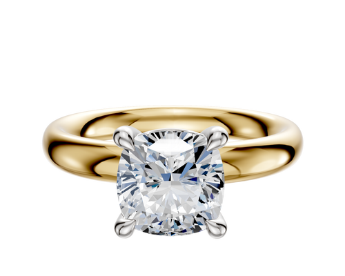 18K Two Tone 4 Prong Basket Classic Dome 3.0mm Engagement Ring
