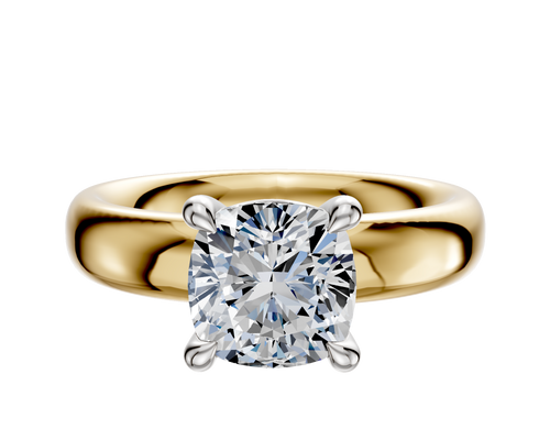 18K Two Tone 4 Prong Basket Classic Dome 4.0mm Engagement Ring