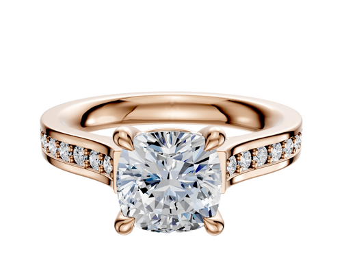 14K Rose Gold 4 Prong Basket Cathedral Flat 1-Row-Pave 2.5mm Engagement Ring