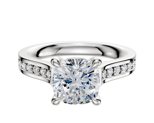 Platinum 4 Prong Basket Cathedral Flat 1-Row-Pave 2.5mm Engagement Ring