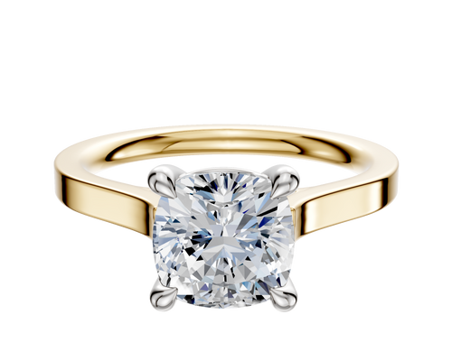 18K Two Tone 4 Prong Basket Cathedral Flat 2.0mm Engagement Ring