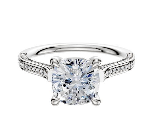 Platinum 4 Prong Basket Cathedral Flat 3-Row-Pave 2.0mm Engagement Ring