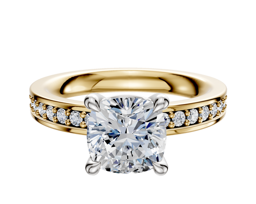 14K Two Tone 4 Prong Basket Classic Flat 1-Row-Pave 2.5mm Engagement Ring