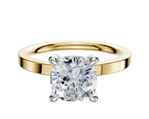 14K Two Tone 4 Prong Basket Classic Flat 2.0mm Engagement Ring
